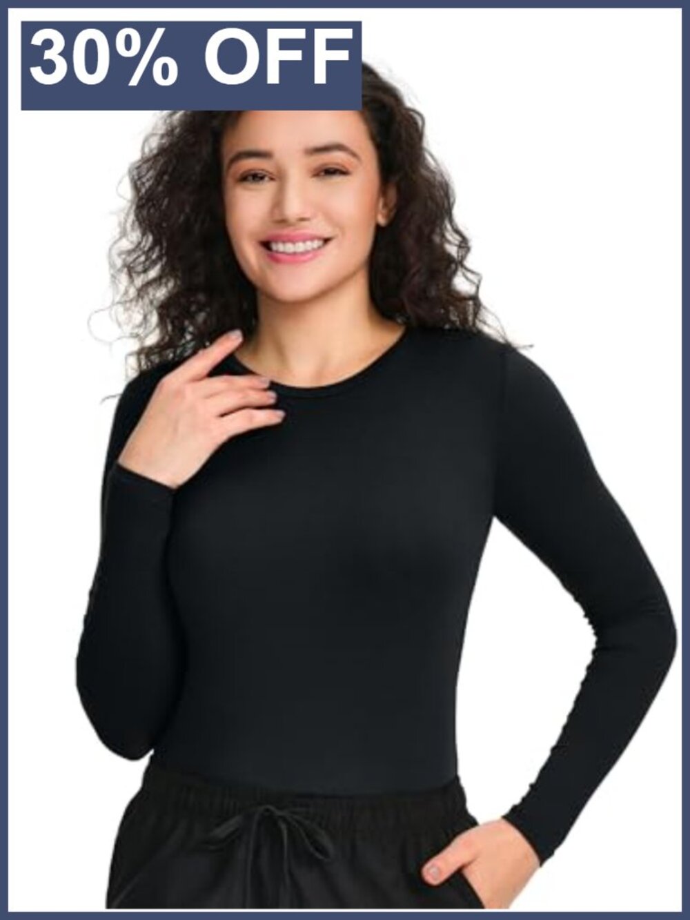 Women's Long Sleeve Underscrub Crew Neck Slim Fit Stretch Medical